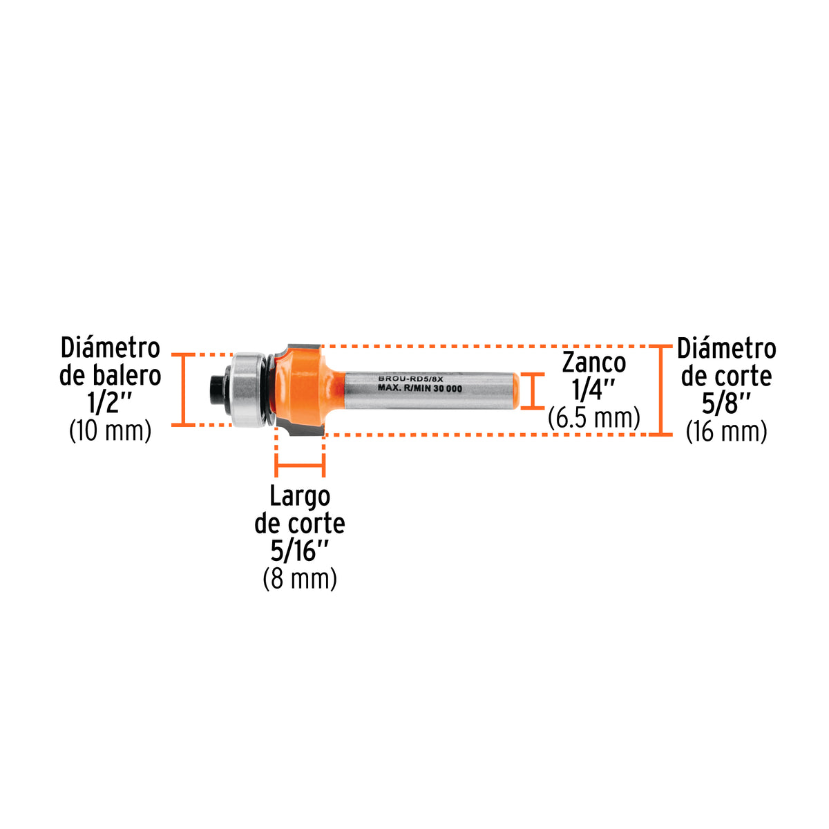 Broca para router, redondeado, 5/8' con balero, TRUPER, Truper, SKU 102726 — vista 4