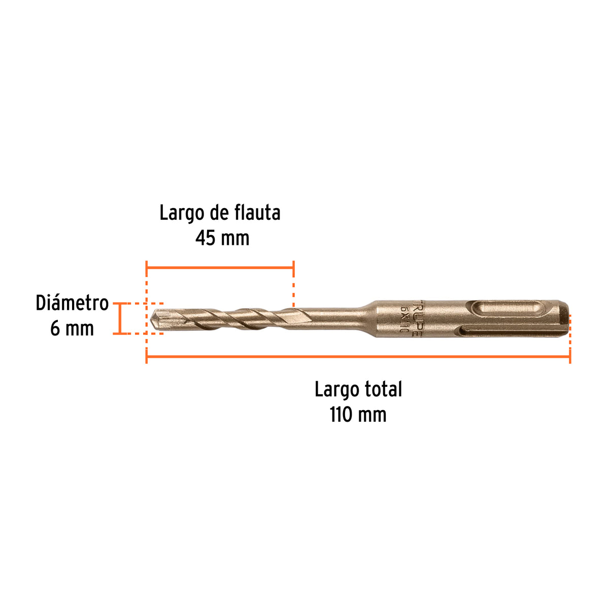 Broca SDS Plus 6 x 110 mm, TRUPER, Truper, SKU 101108 — vista 4