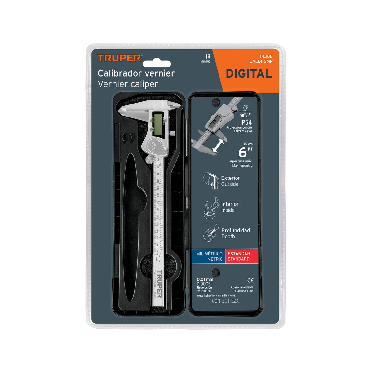 Calibrador vernier digital 6' acero inox std y mm TRUPER — foto oficial 2