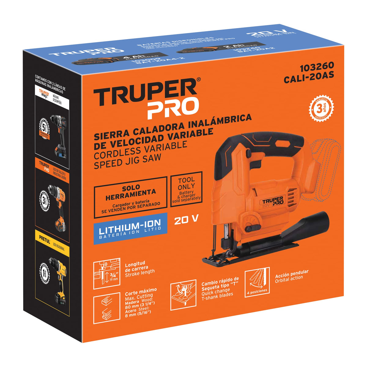 Sierra caladora 20V, sin accesorios, TRUPER PRO, Truper, SKU 103260 — vista 2