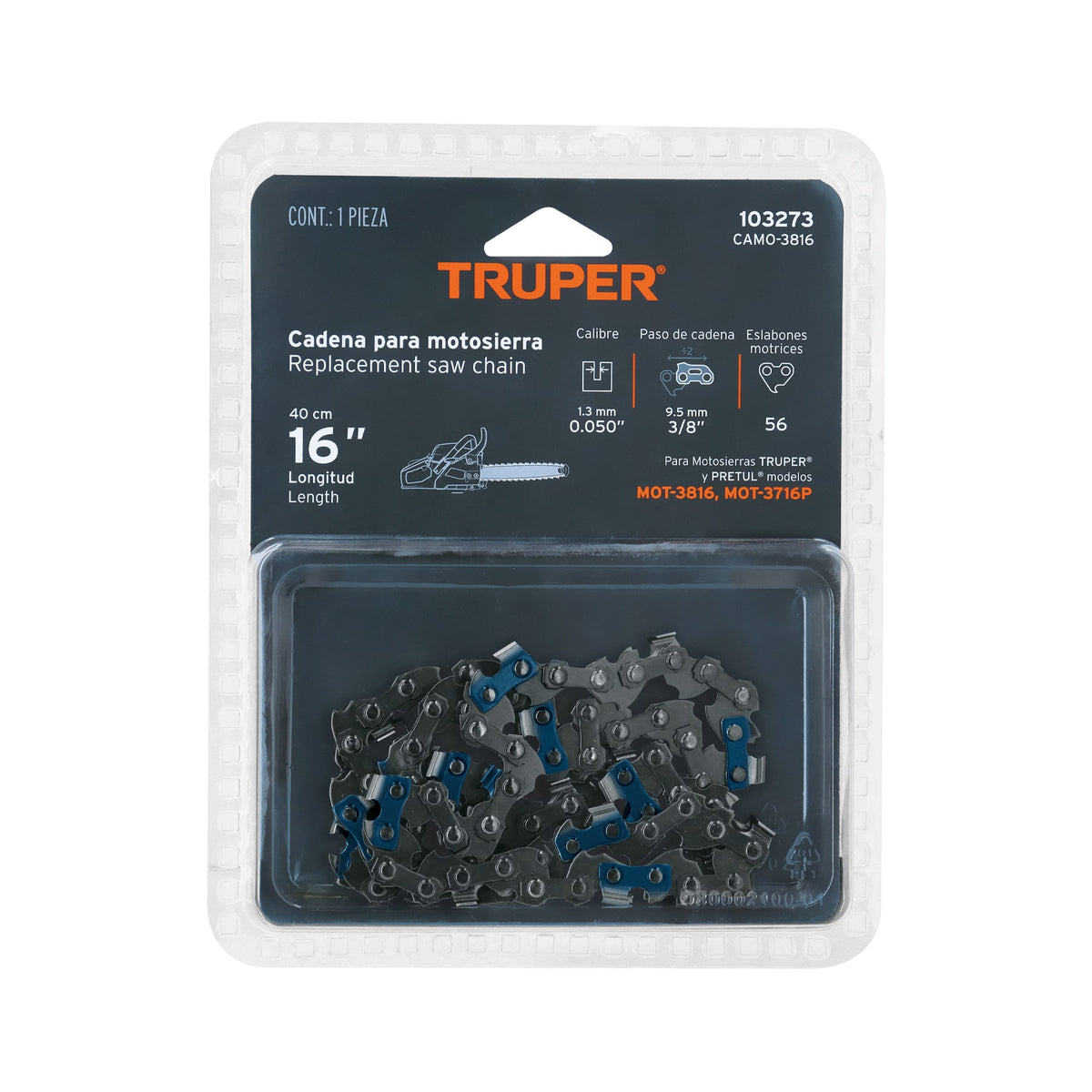 Cadena repuesto 16' para motosierra gasolina 38cc, TRUPER, Truper, SKU 103273 — vista 2