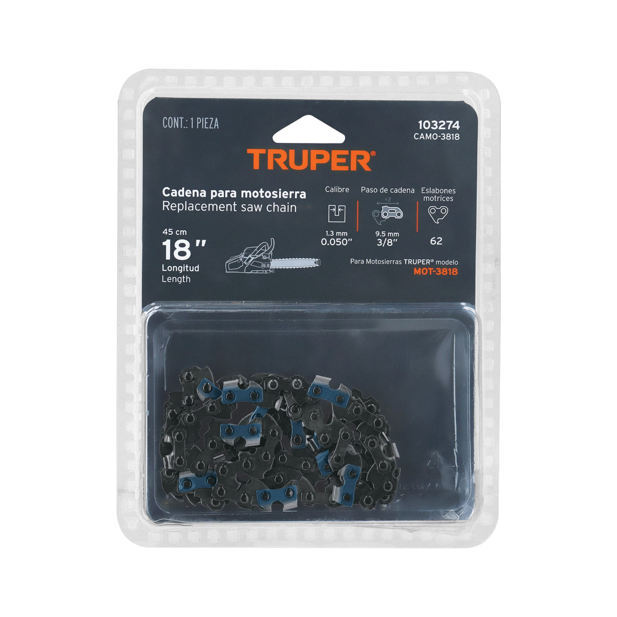 Cadena repuesto 18' para motosierra gasolina 38cc, TRUPER, Truper, SKU 103274 — vista 2
