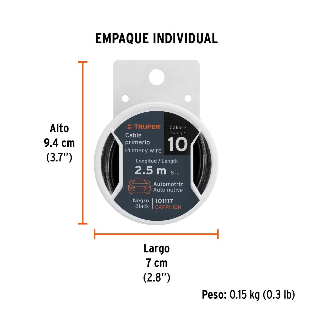 Carrete con 2.5 m de cable primario negro calibre 10, TRUPER, Truper, SKU 101117 — vista 5