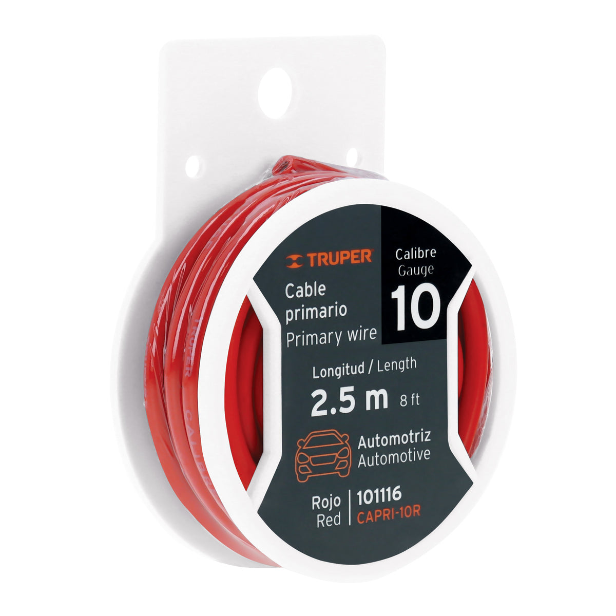 Carrete con 2.5 m de cable primario rojo calibre 10, TRUPER, Truper, SKU 101116