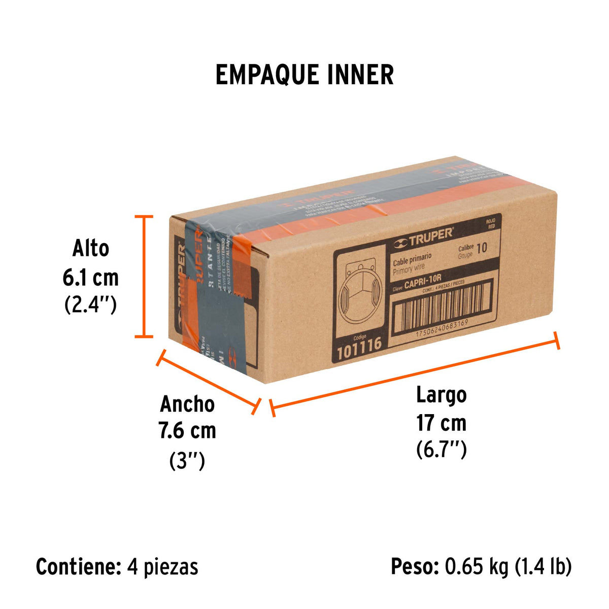 Carrete con 2.5 m de cable primario rojo calibre 10, TRUPER, Truper, SKU 101116 — vista 6