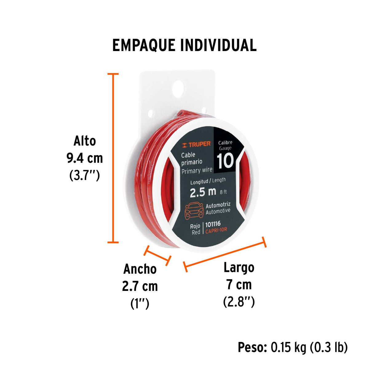 Carrete con 2.5 m de cable primario rojo calibre 10, TRUPER, Truper, SKU 101116 — vista 5