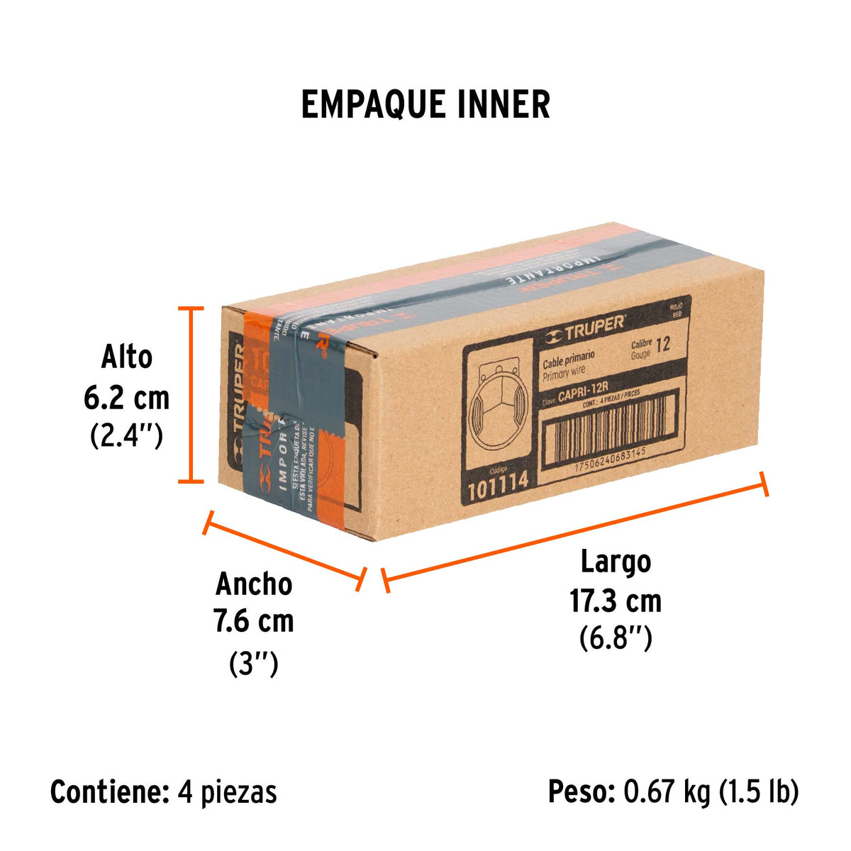Carrete con 3.5 m de cable primario rojo calibre 12, TRUPER, Truper, SKU 101114 — vista 6