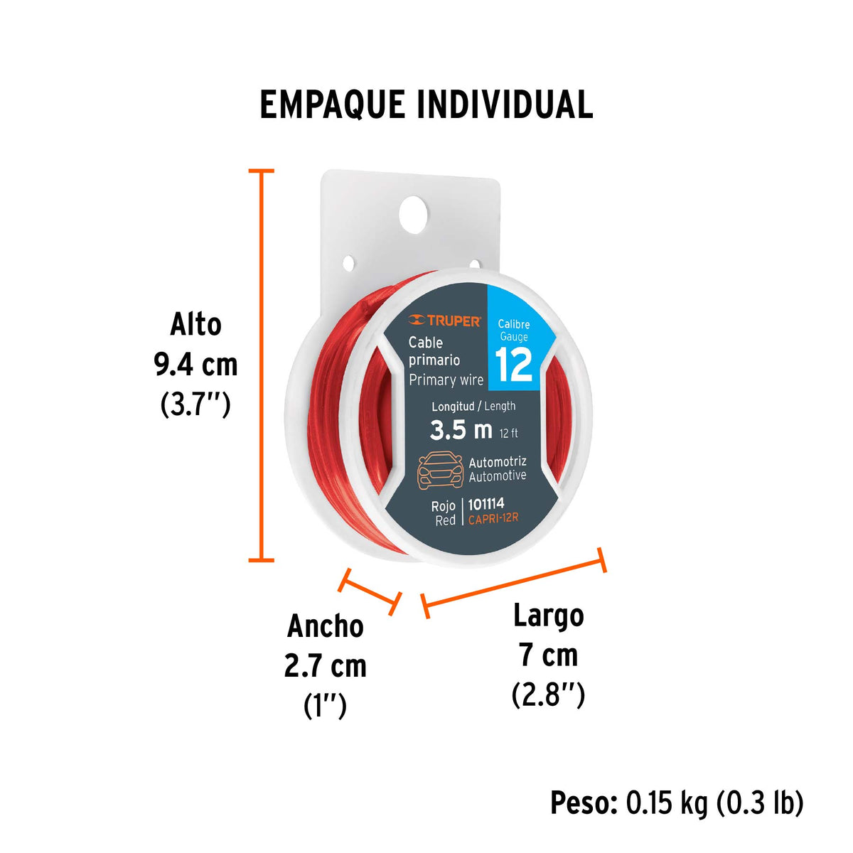 Carrete con 3.5 m de cable primario rojo calibre 12, TRUPER, Truper, SKU 101114 — vista 5