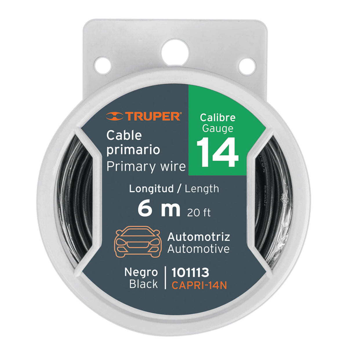 Carrete con 6 m de cable primario negro calibre 14, TRUPER, Truper, SKU 101113