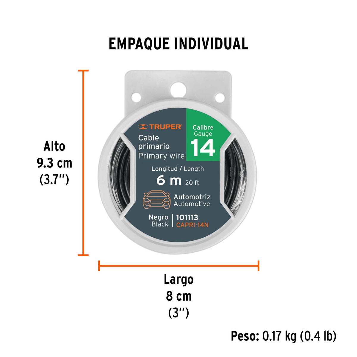 Carrete con 6 m de cable primario negro calibre 14, TRUPER, Truper, SKU 101113 — vista 5
