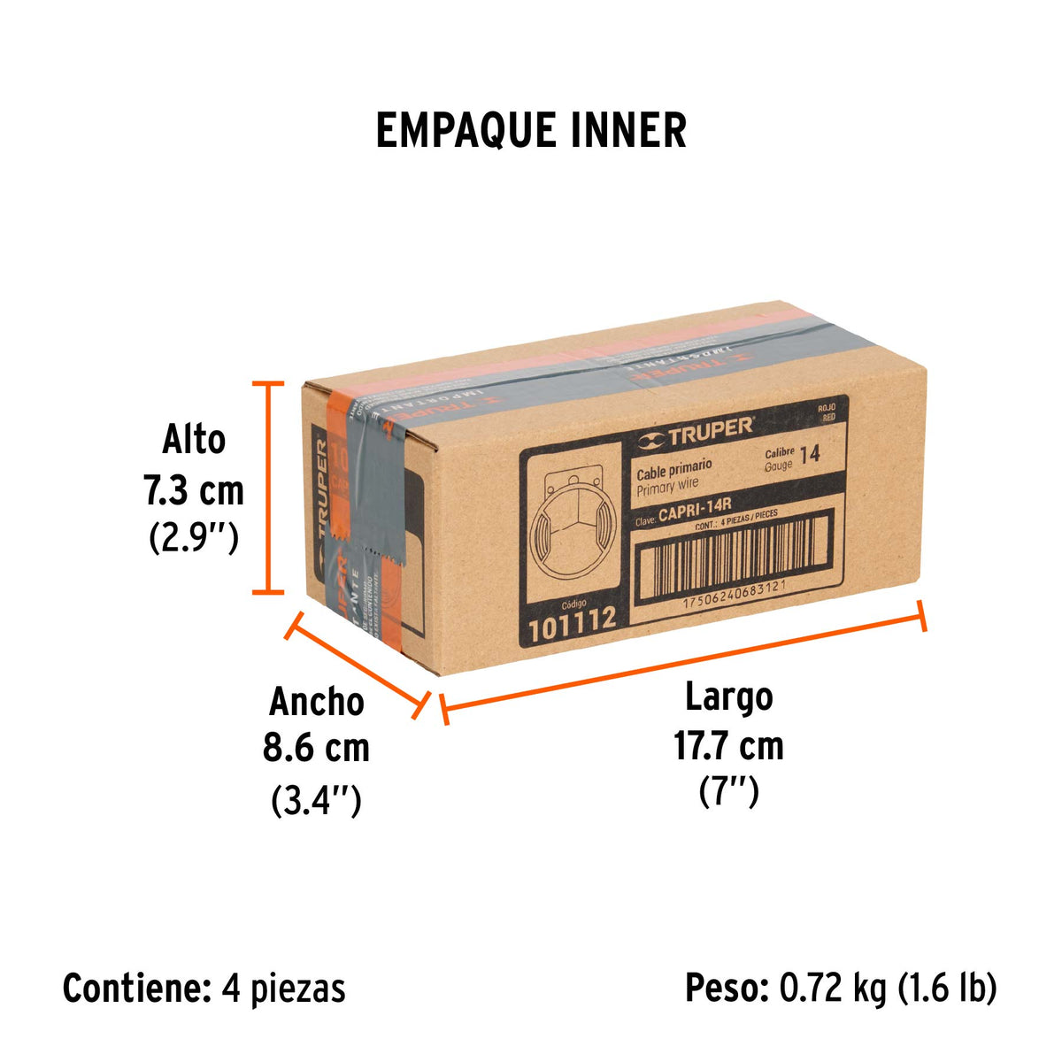 Carrete con 6 m de cable primario rojo calibre 14, TRUPER, Truper, SKU 101112 — vista 6