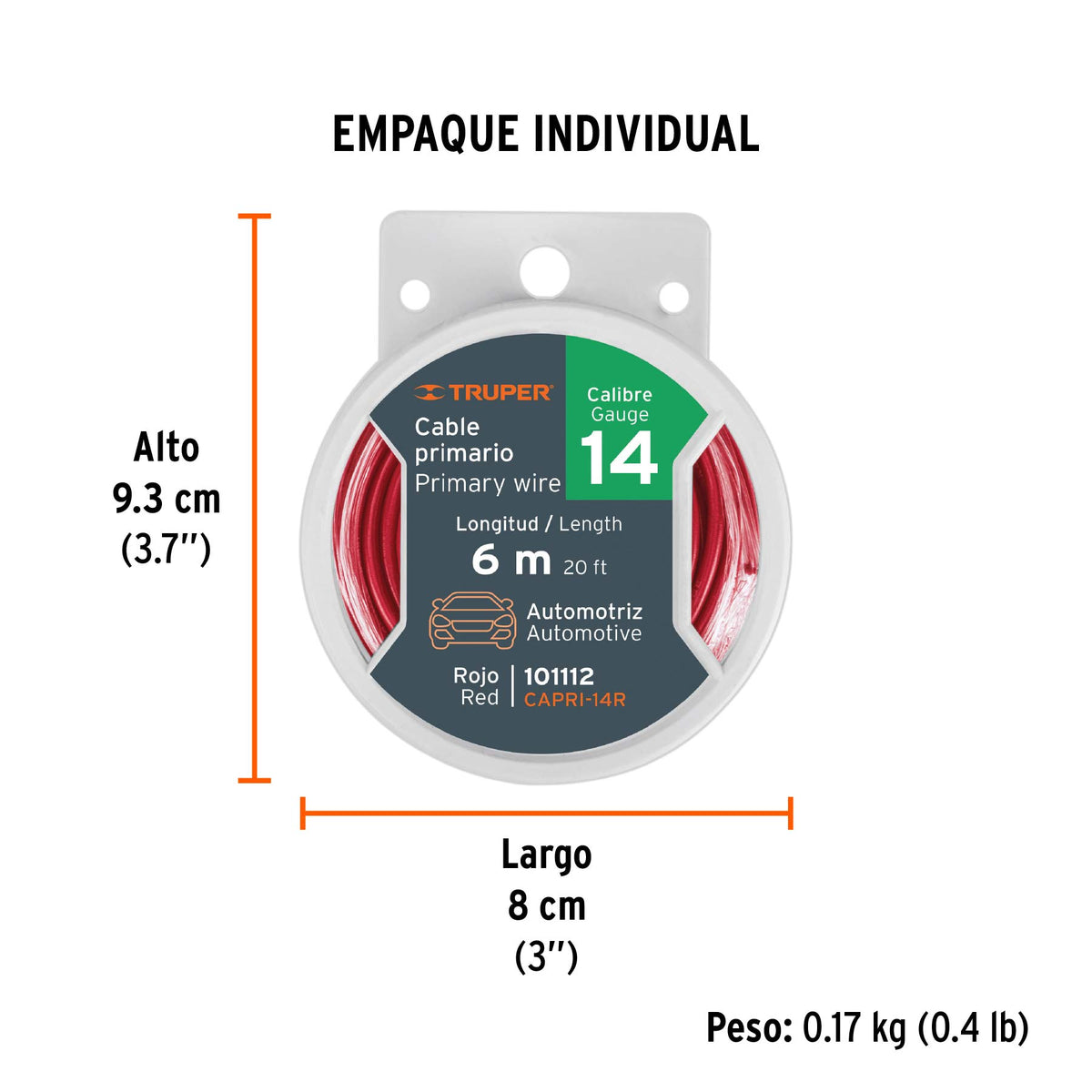 Carrete con 6 m de cable primario rojo calibre 14, TRUPER, Truper, SKU 101112 — vista 5