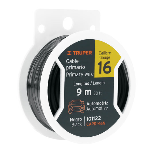Carrete con 9 m de cable primario negro calibre 16, TRUPER, Truper, SKU 101122