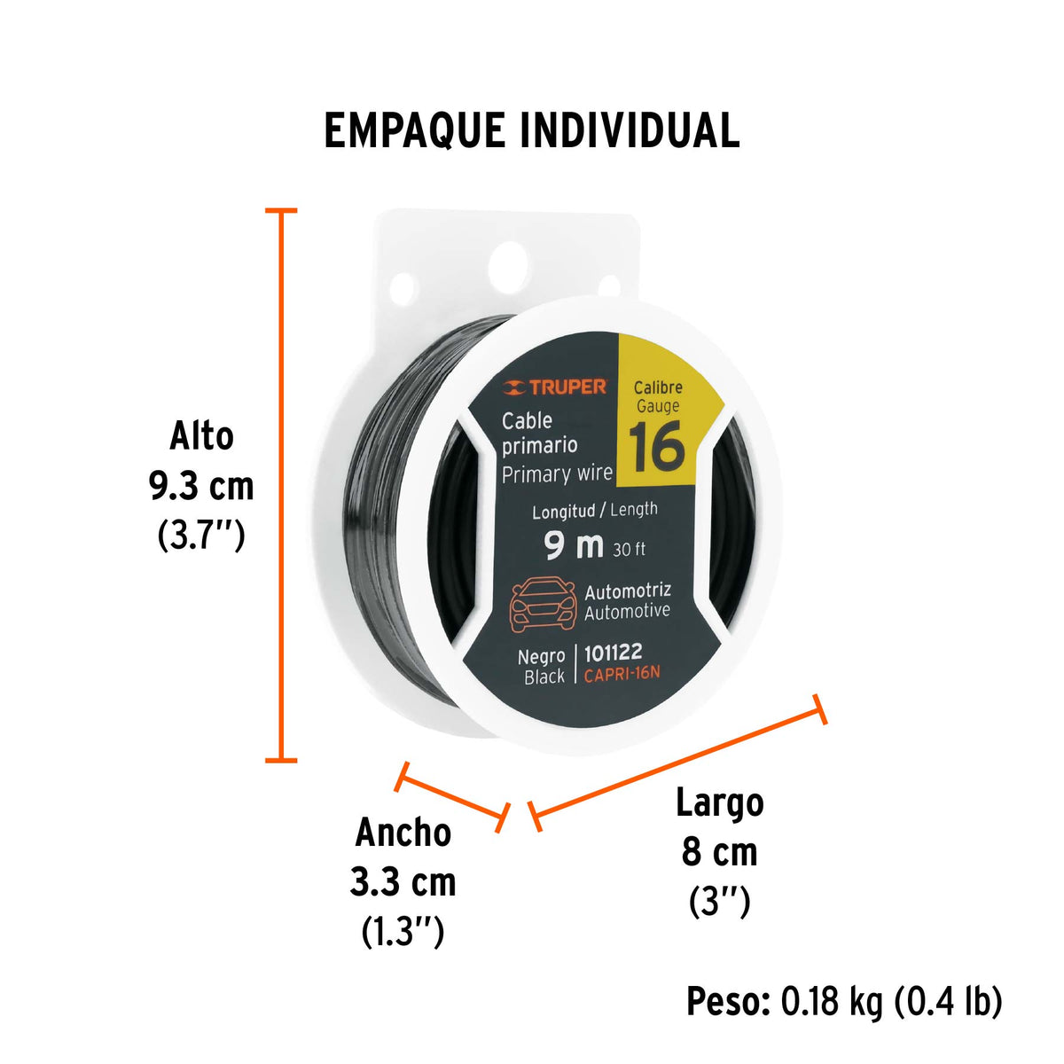 Carrete con 9 m de cable primario negro calibre 16, TRUPER, Truper, SKU 101122 — vista 5