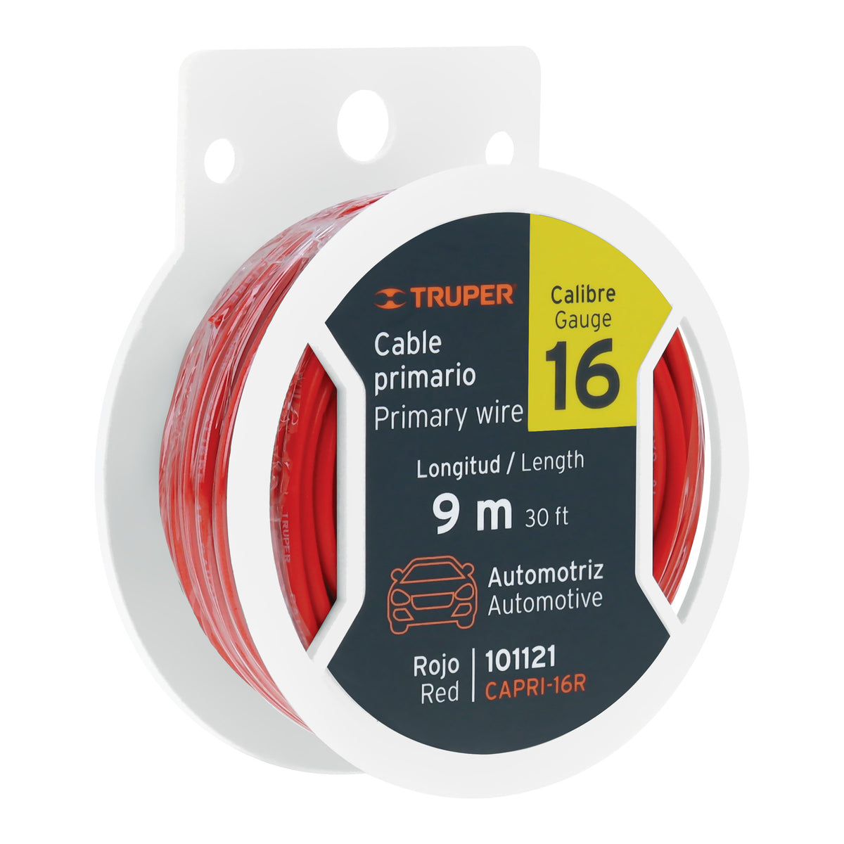 Carrete con 9 m de cable primario rojo calibre 16, TRUPER, Truper, SKU 101121