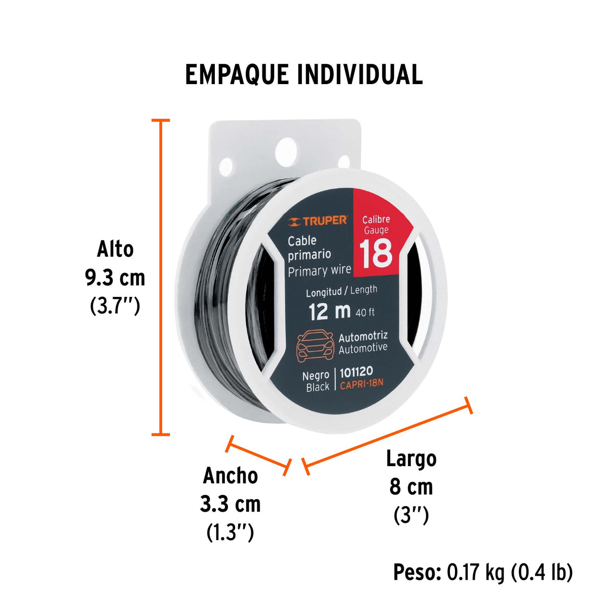 Carrete con 12 m de cable primario negro calibre 18, TRUPER, Truper, SKU 101120 — vista 5