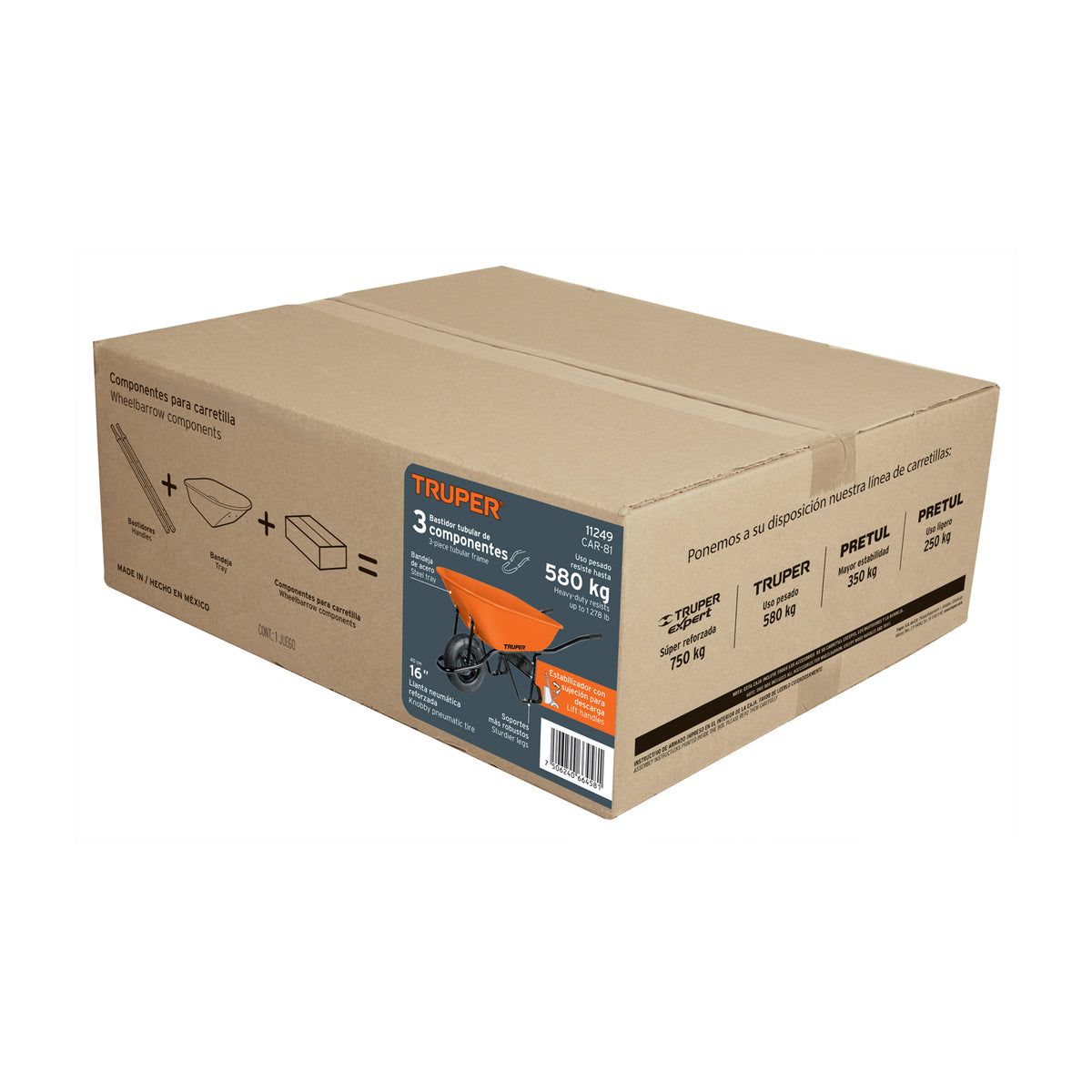 Carretilla 8 ft3 Neumática, bastidor tubular, TRUPER — foto oficial 2