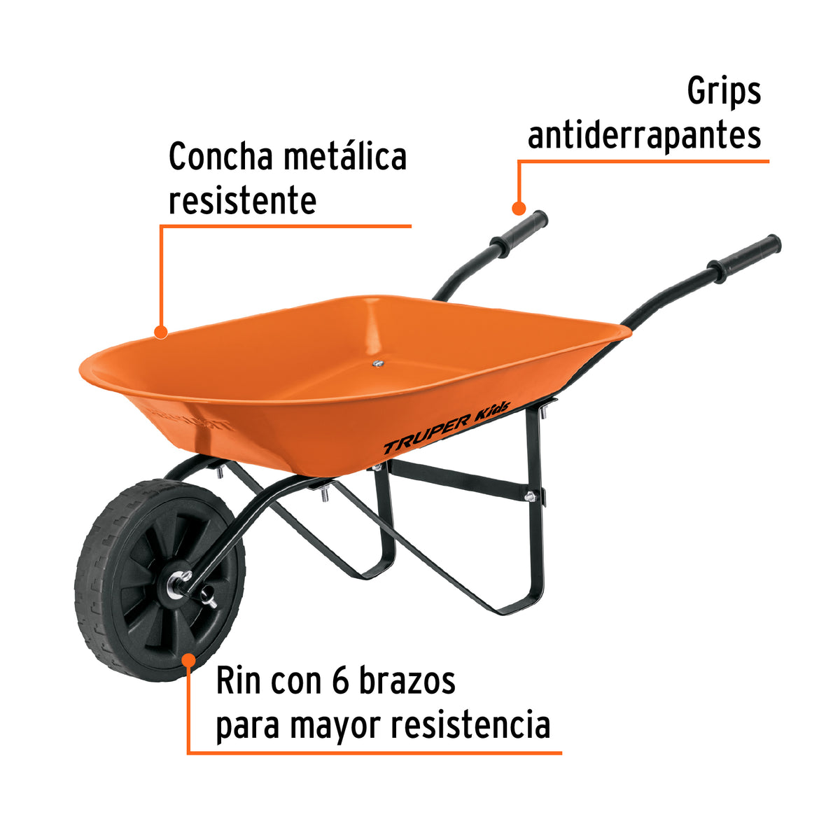 Carretilla para niños, concha metálica 54 x 40 cm, TRUPER, Truper, SKU 102996 — vista 3