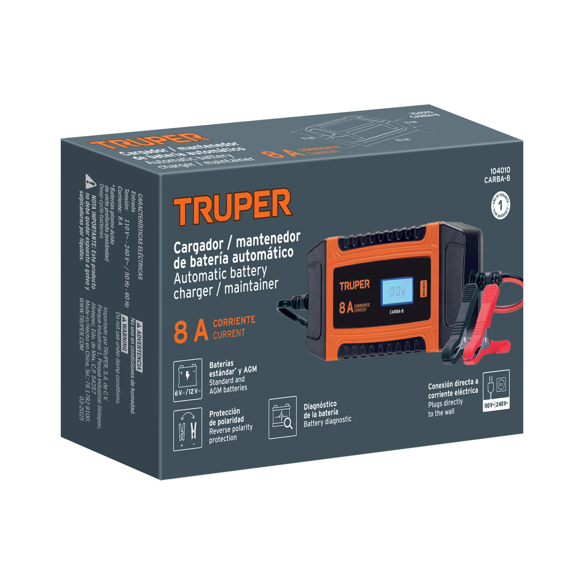 Cargador / mantenedor de 8A para baterías de 12V/24V, TRUPER — foto oficial 2