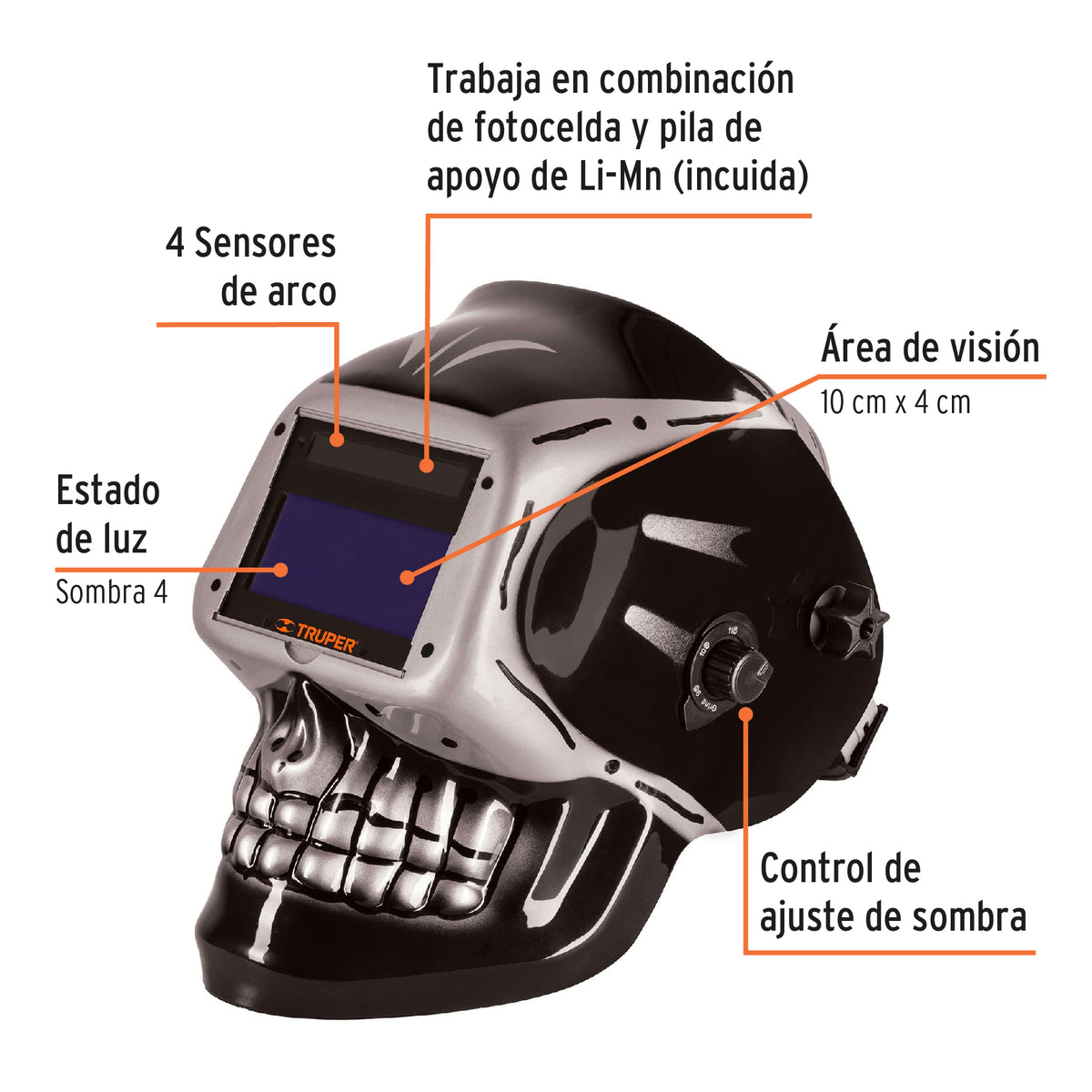 Careta electrónica para soldar sombra 9-13, calavera, TRUPER, Truper, SKU 101111 — vista 3