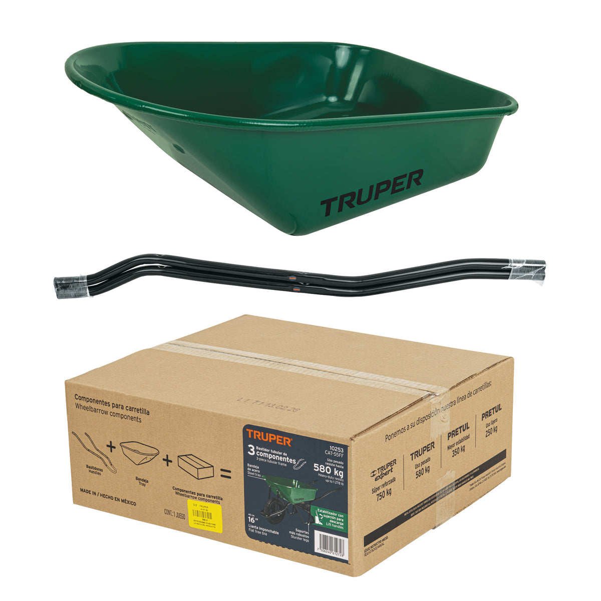 Carretilla 4.75 ft3 angosta, Imponchable, tubular, TRUPER, Truper, SKU 10253 — vista 2