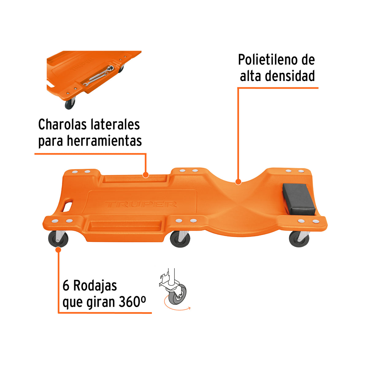 Cama de plástico 40' para mecánico, TRUPER, Truper, SKU 100904 — vista 3