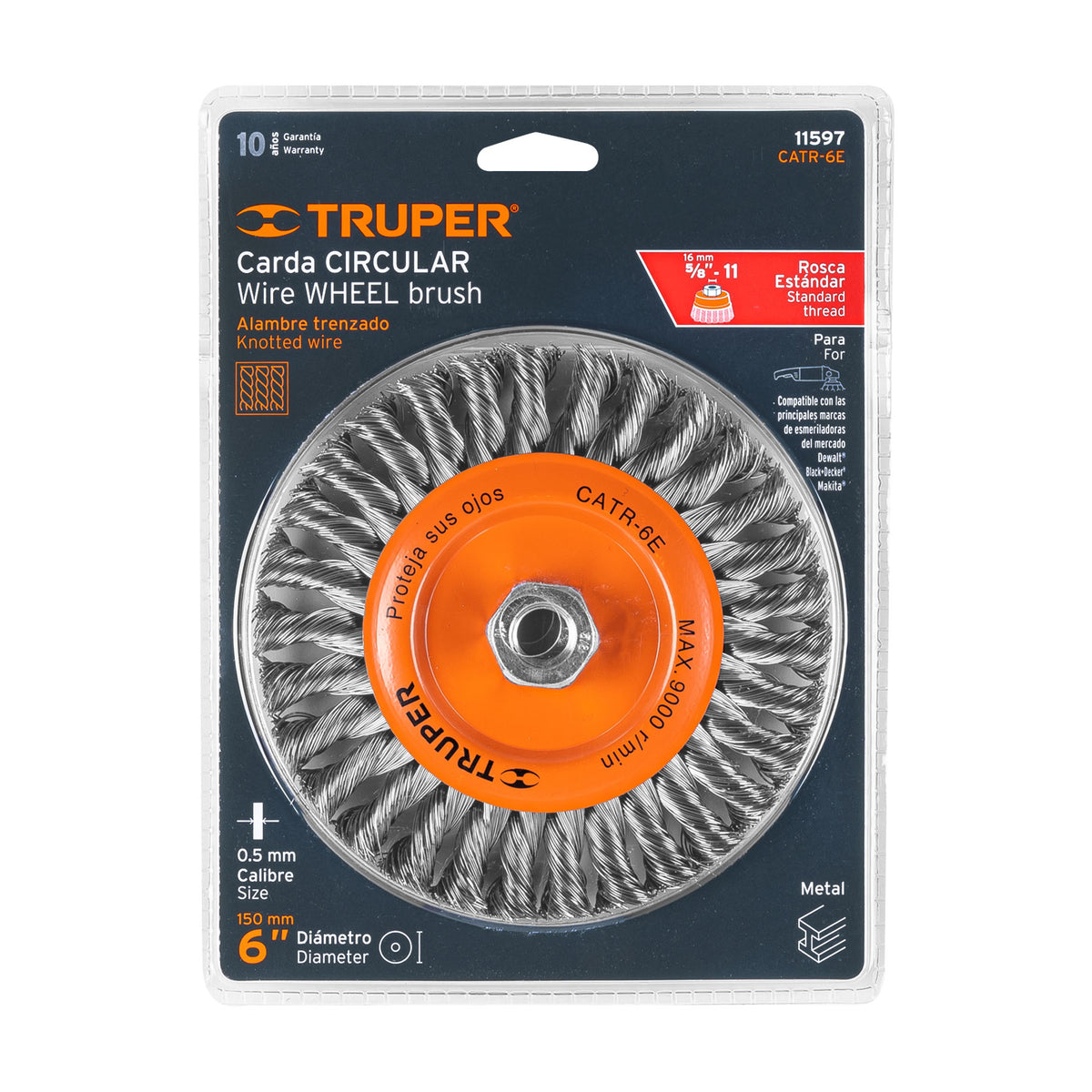 Carda circular 6' alambre trenzado eje 5/8'-11 TRUPER — foto oficial 2