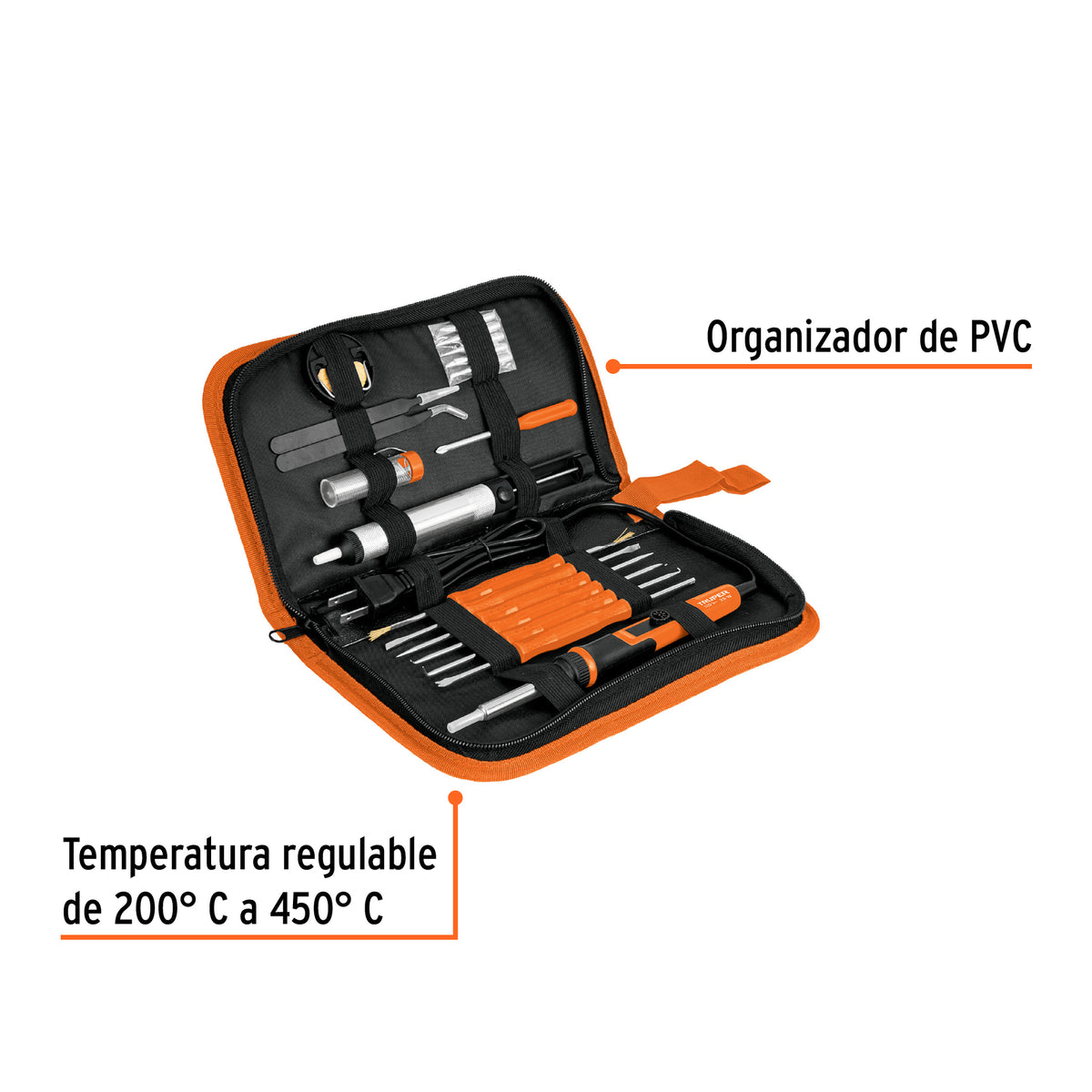 Kit soldadura electrónica con cautín de 25 W, temp regulable, Truper, SKU 102424 — vista 3
