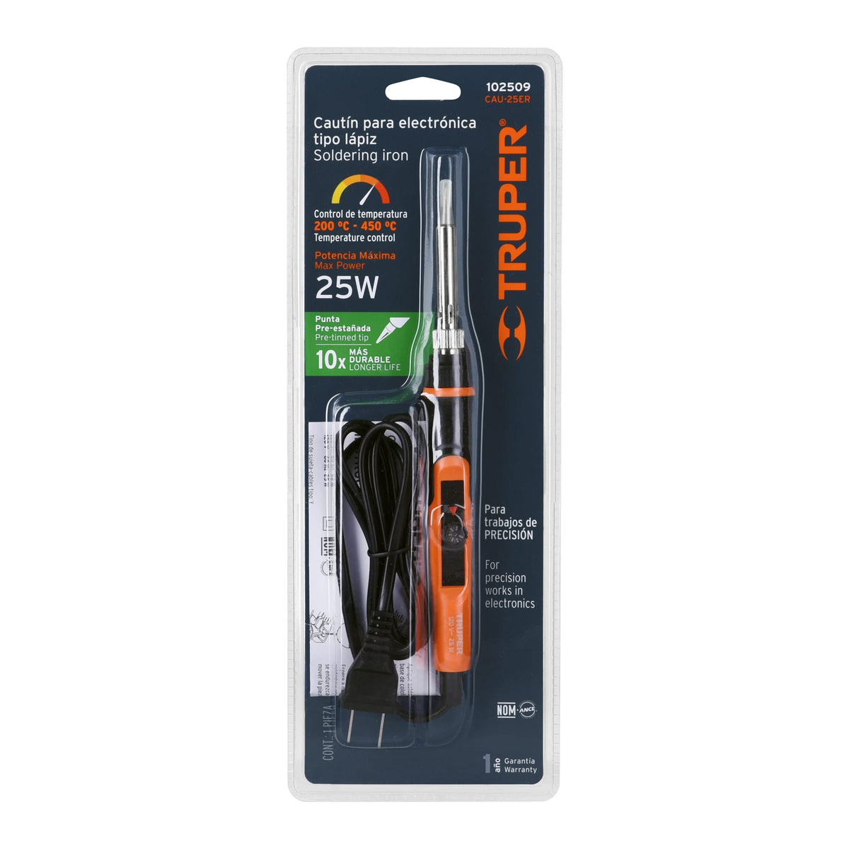 Cautín profesional electrónica de 25W, temperatura regulable, Truper, SKU 102509 — vista 2