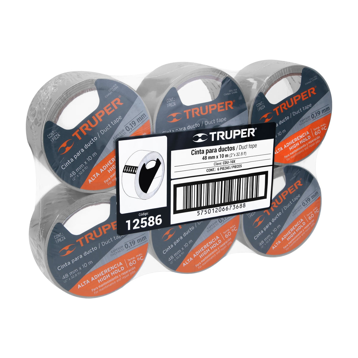 Cinta para ducto 10m x 48mm espesor 0.19mm TRUPER — foto oficial 2