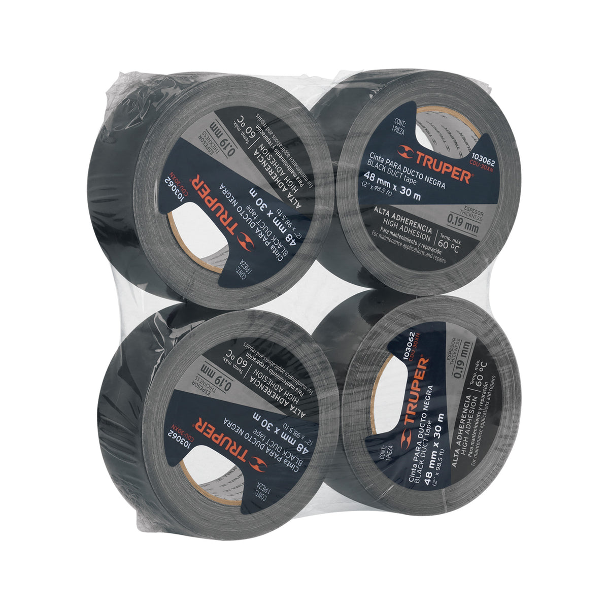 Cinta negra para ducto 30m x 48mm, espesor 0.19mm, TRUPER, Truper, SKU 103062 — vista 2