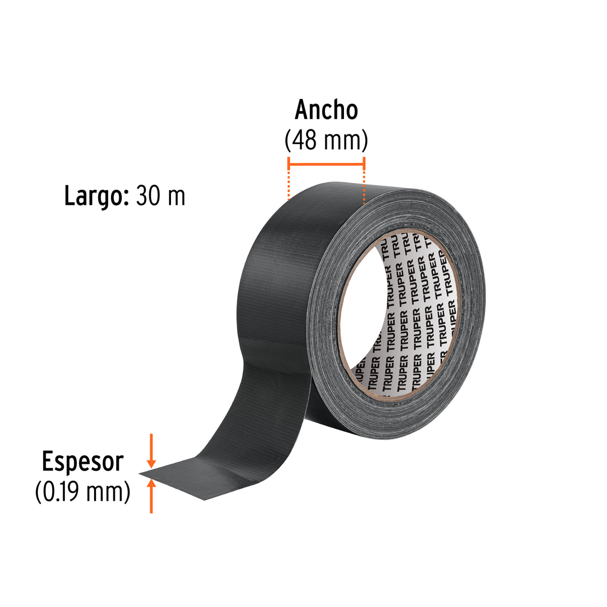 Cinta negra para ducto 30m x 48mm, espesor 0.19mm, TRUPER, Truper, SKU 103062 — vista 4