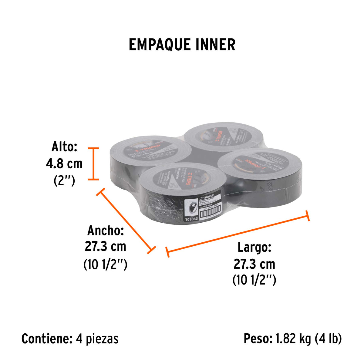 Cinta negra para ducto 50m x 48mm, espesor 0.19mm, TRUPER, Truper, SKU 103063 — vista 6
