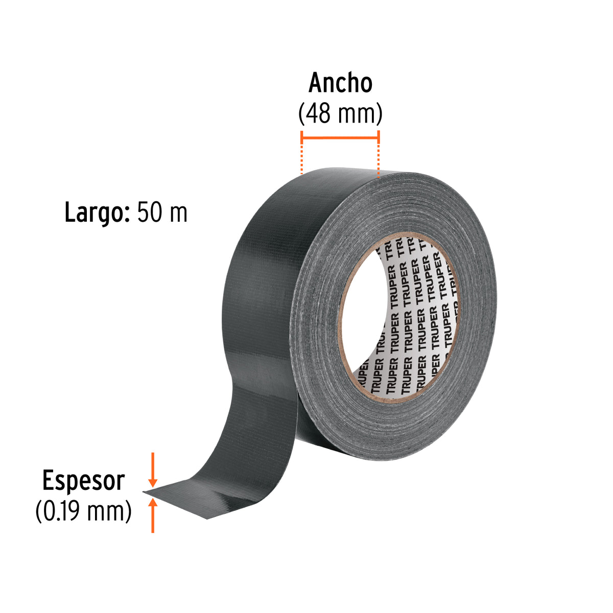 Cinta negra para ducto 50m x 48mm, espesor 0.19mm, TRUPER, Truper, SKU 103063 — vista 3