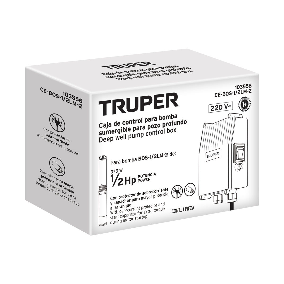 Caja de control para bomba tipo bala 1/2 HP, 220V, TRUPER — foto oficial 2