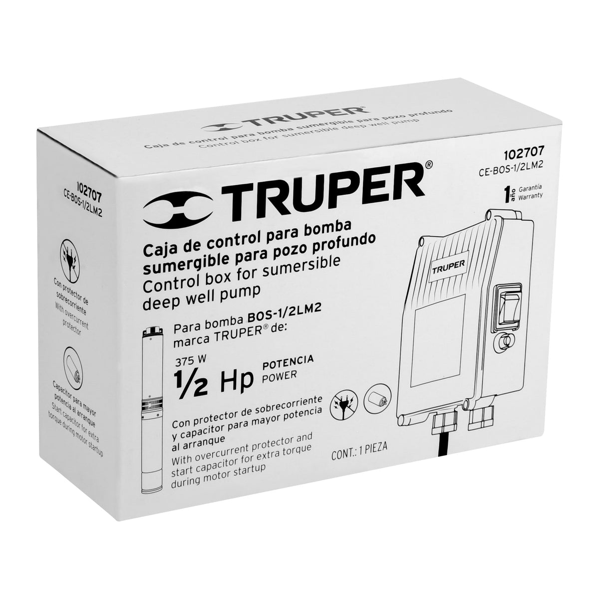 Caja de control para bomba tipo bala 1/2 HP, TRUPER — foto oficial 2