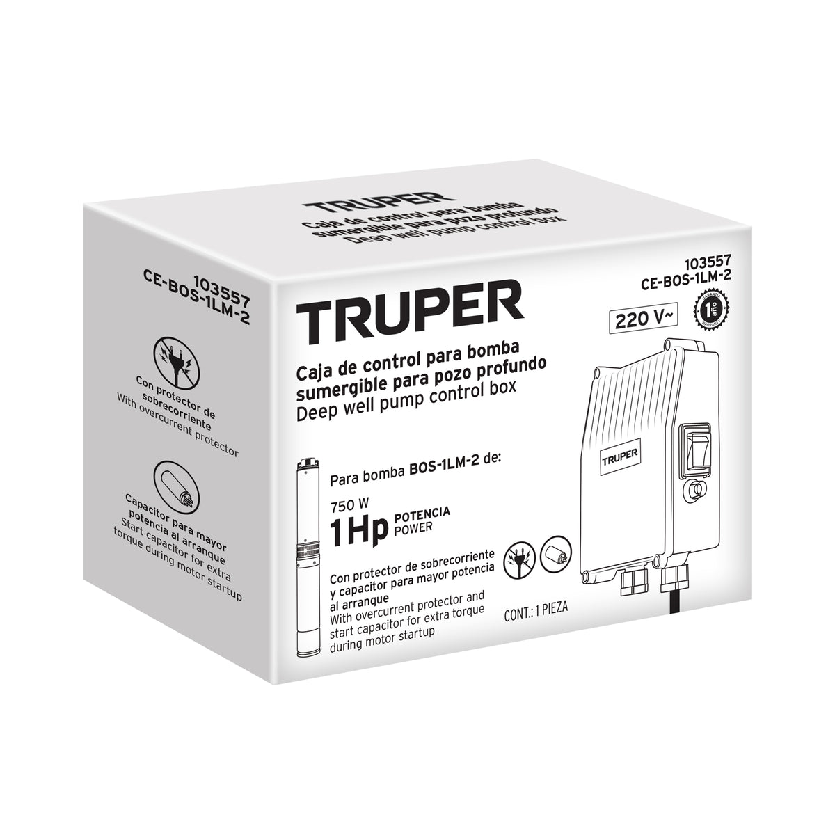 Caja de control para bomba tipo bala 1 HP, 220V, TRUPER, Truper, SKU 103557 — vista 2