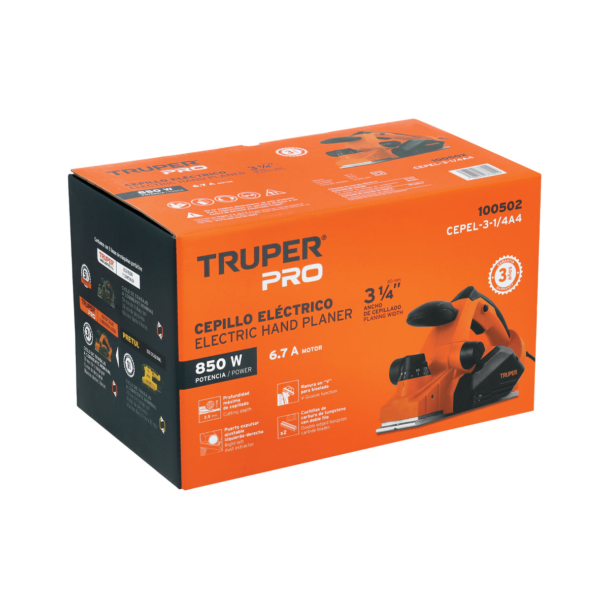 Cepillo eléctrico 3-1/4', 850W, TRUPER PRO — foto oficial 2