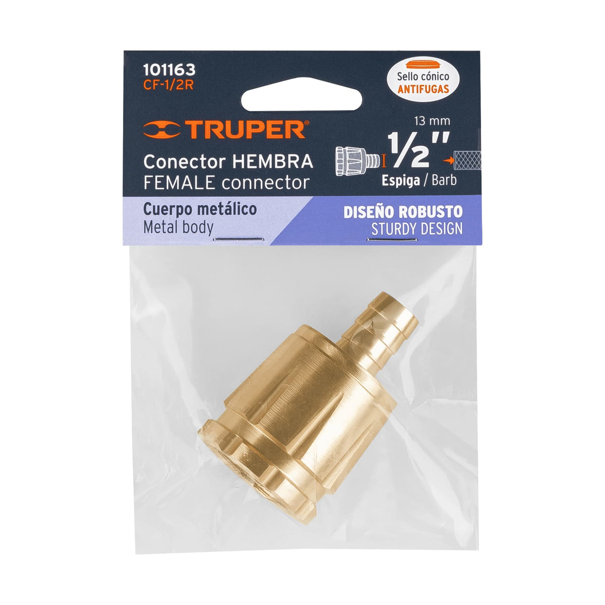 Conector 1/2' hembra robusto de aluminio, TRUPER — foto oficial 2