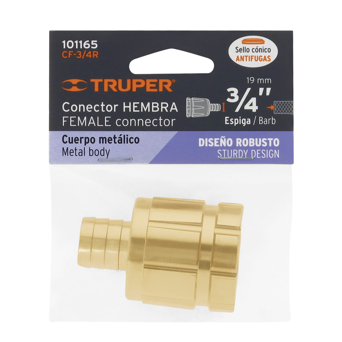 Conector 3/4' hembra robusto de aluminio, TRUPER — foto oficial 2