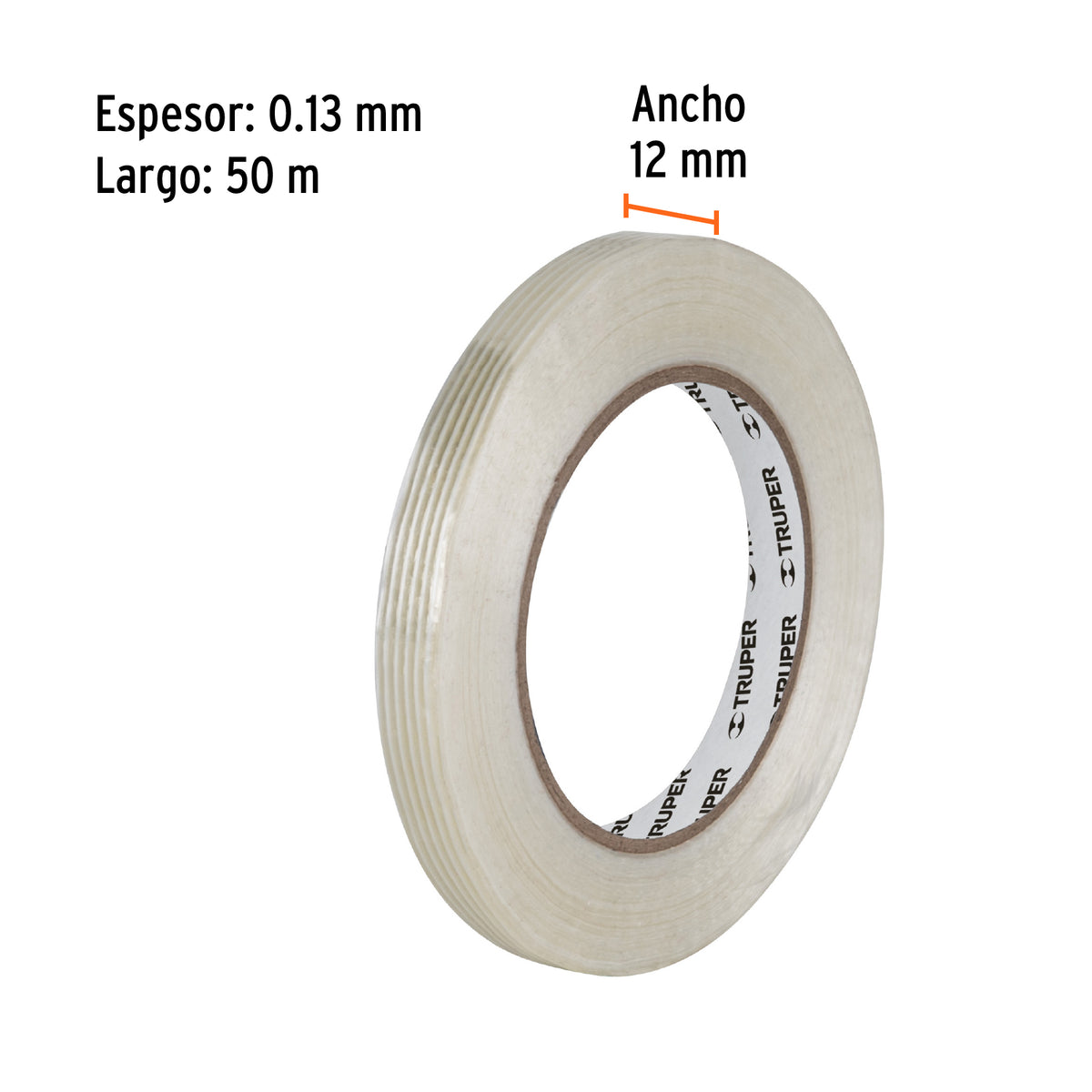 Cinta flejadora con filamentos 12mm x 50 m, transparente, Truper, SKU 103027 — vista 3