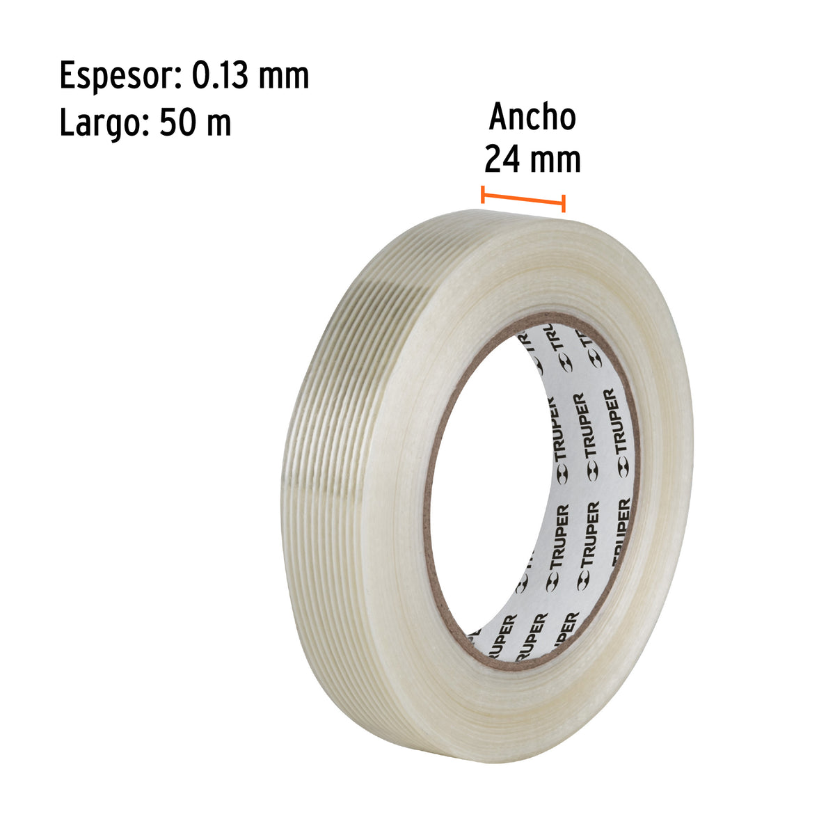 Cinta flejadora con filamentos 24mm x 50 m, transparente, Truper, SKU 103029 — vista 3