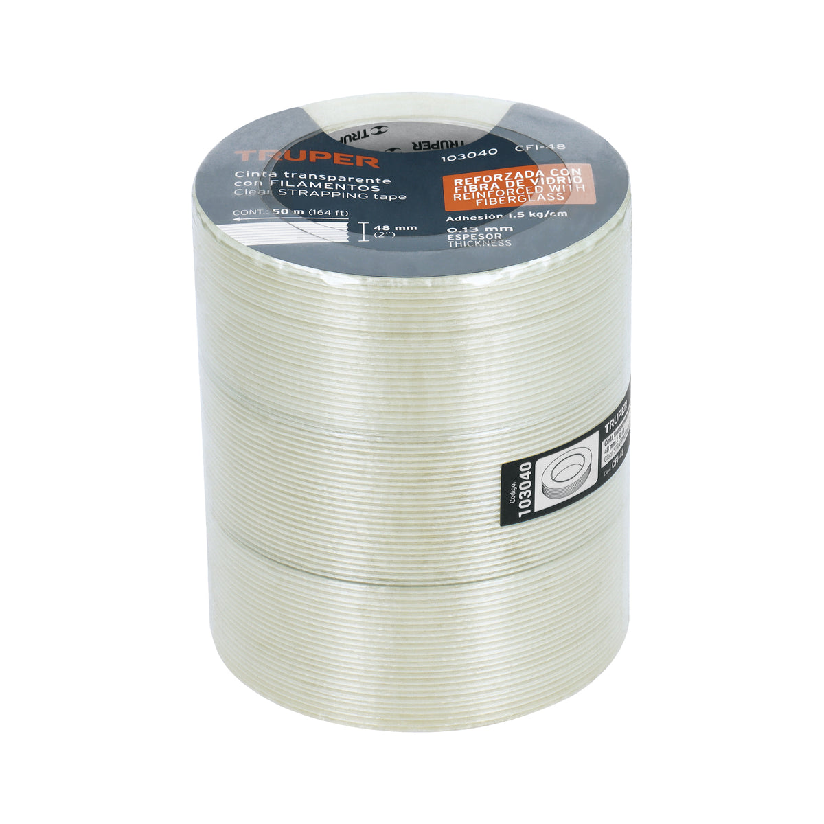 Cinta flejadora con filamentos 48mm x 50 m, transparente, Truper, SKU 103040 — vista 2