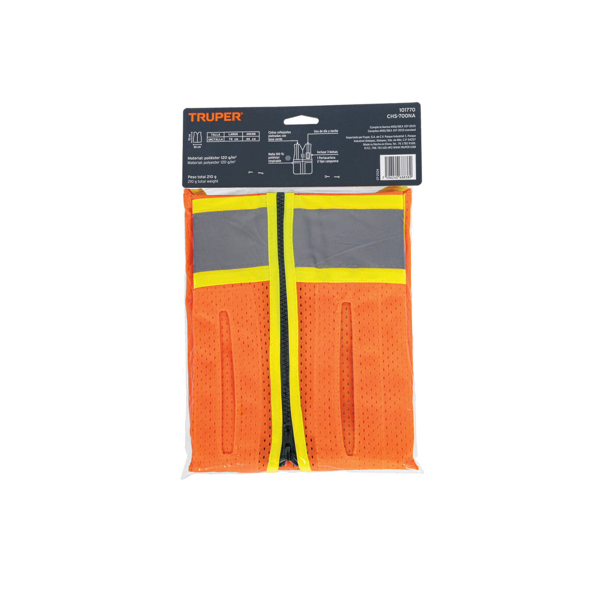 Chaleco de seguridad para arnés, alta visibilidad, naranja, Truper, SKU 101770 — vista 2