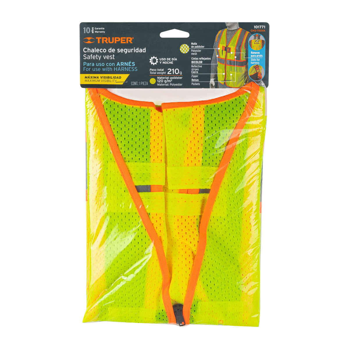 Chaleco de seguridad para arnés, alta visibilidad, verde, Truper, SKU 101771 — vista 2