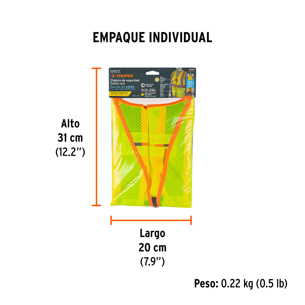 Chaleco de seguridad para arnés, alta visibilidad, verde, Truper, SKU 101771 — vista 5