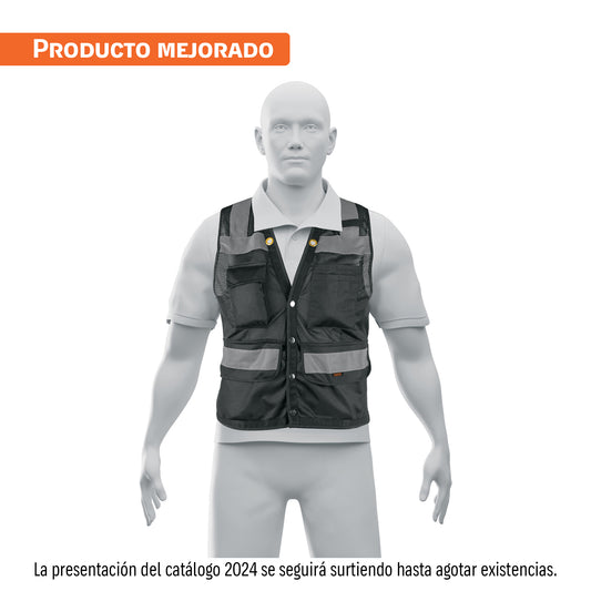 Chaleco seguridad reforzado negro con bolsas, EG, EXPERT — foto oficial 1