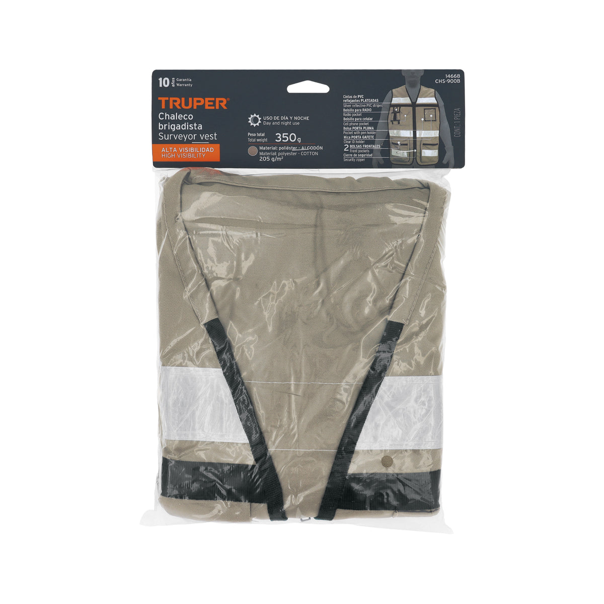 Chaleco brigadista con cintas reflejantes color beige — foto oficial 2