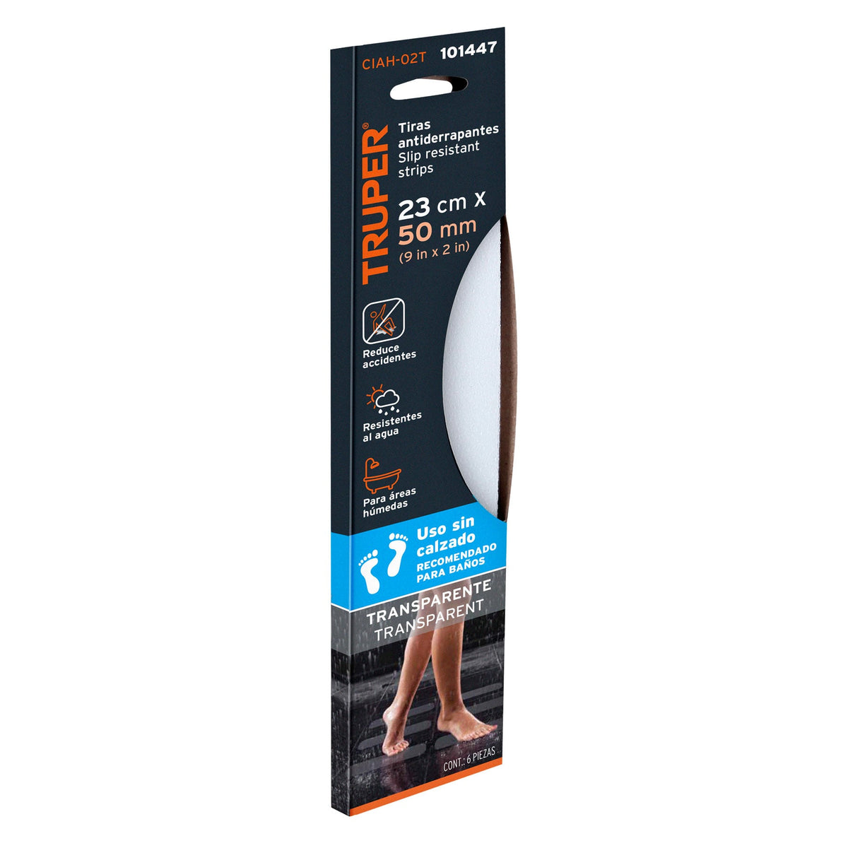 Tarjeta 6 tiras 23cm antiderrapantes trans. 50mm área húmeda, Truper, SKU 101447 — vista 2