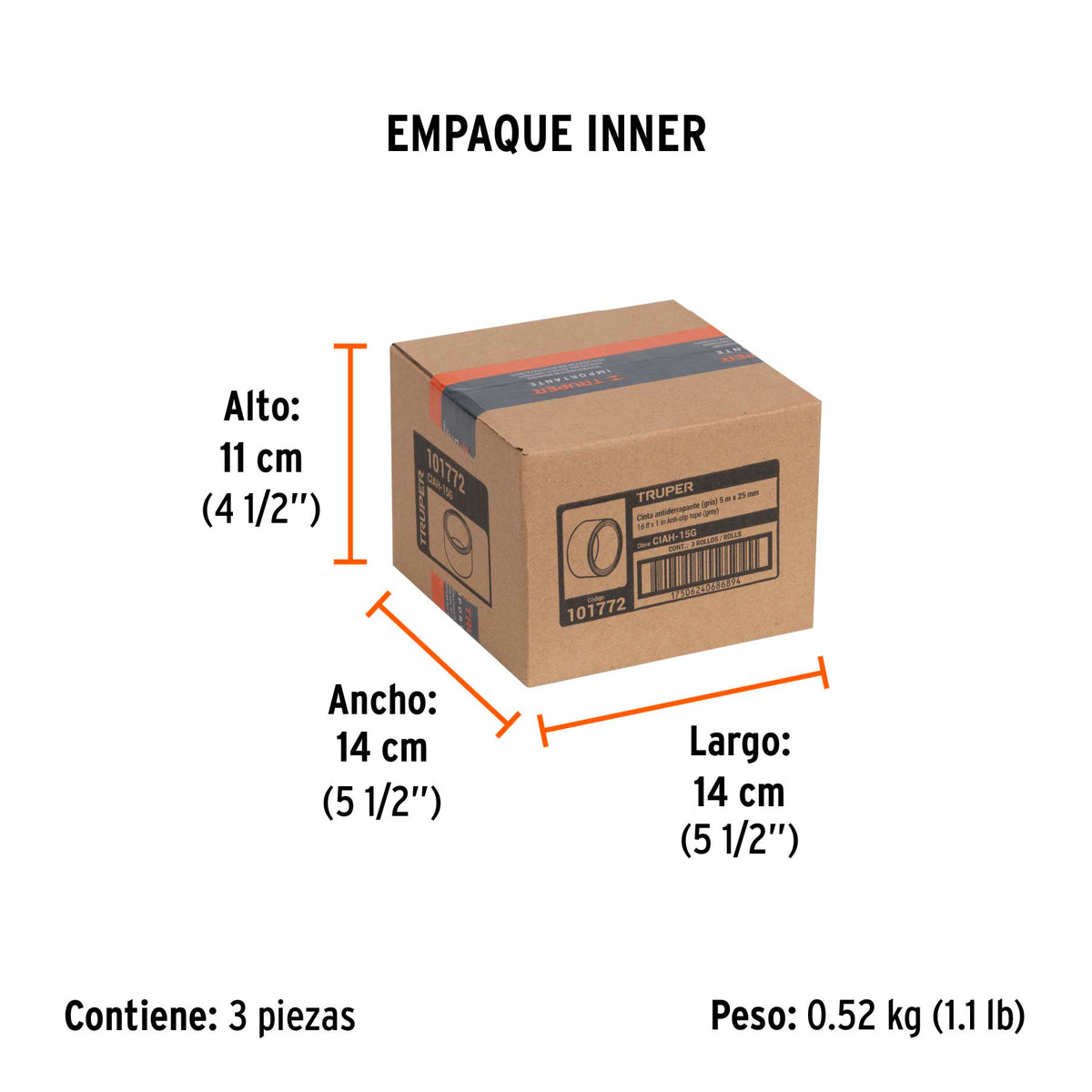 Rollo de 5 m cinta antiderrapante 25mm gris p/áreas húmedas, Truper, SKU 101772 — vista 6